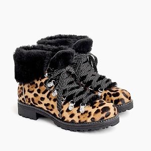 J. Crew Nordic boots in leopard calf hair